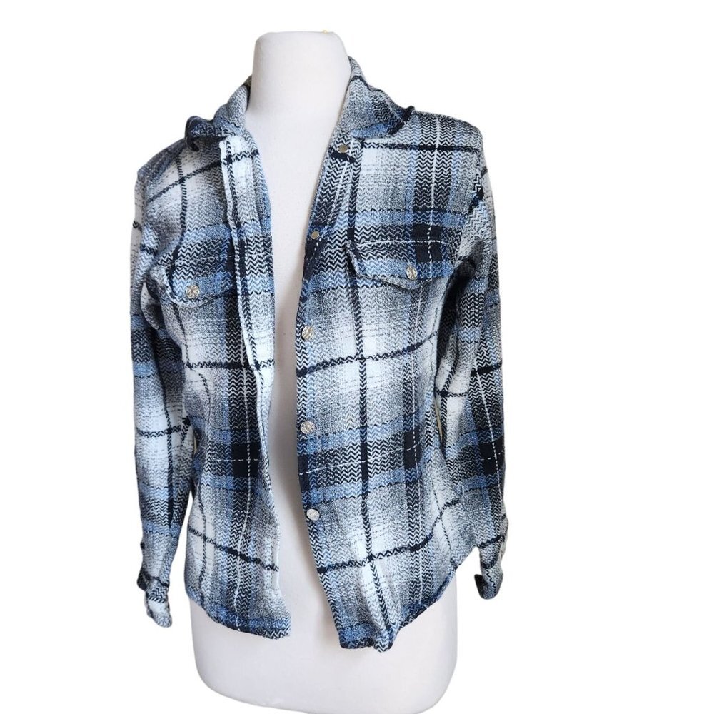 Vintage Flannel Cropped Shacket Button Up Shirt Women's Medium M 100% Cotton‎